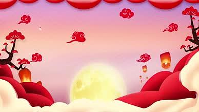 高清中秋月圆桃花飘落舞台红色背景视频的预览图